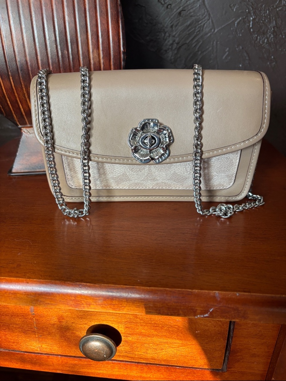 Coach Parker Crossbody in Signature Canvas with Tea Rose Turnlock 89289